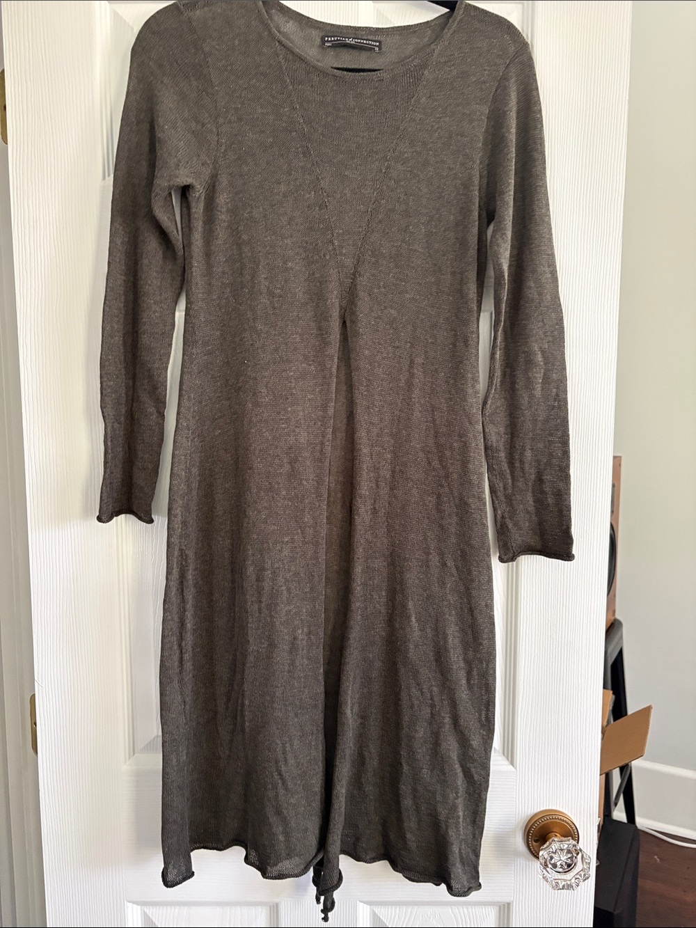 Peruvian Connection Olive Gray Long Sleeve Knit Tunic Dress